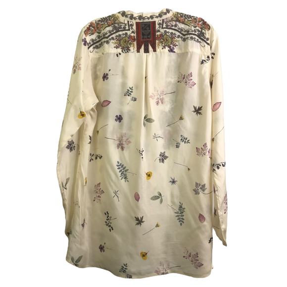Johnny Was Biya Tunic Top Womens S Cream Embroidered Floral Long Sleeve V-Neck - Picture 3 of 14